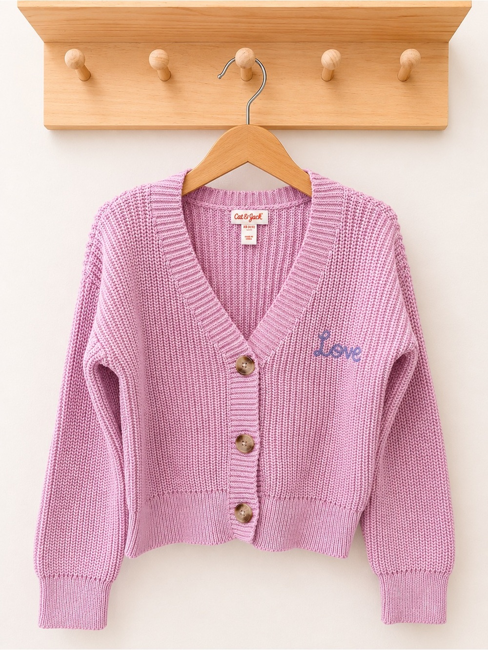 Cat & Jack Lavender Pink Knit 'Love' Button Cardigan
